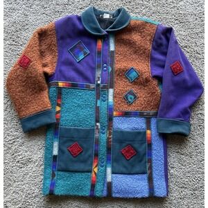 Vintage 90s Coloratura Boho Patchwork Wool Blend Jacket Artsy Colorblock Coat M
